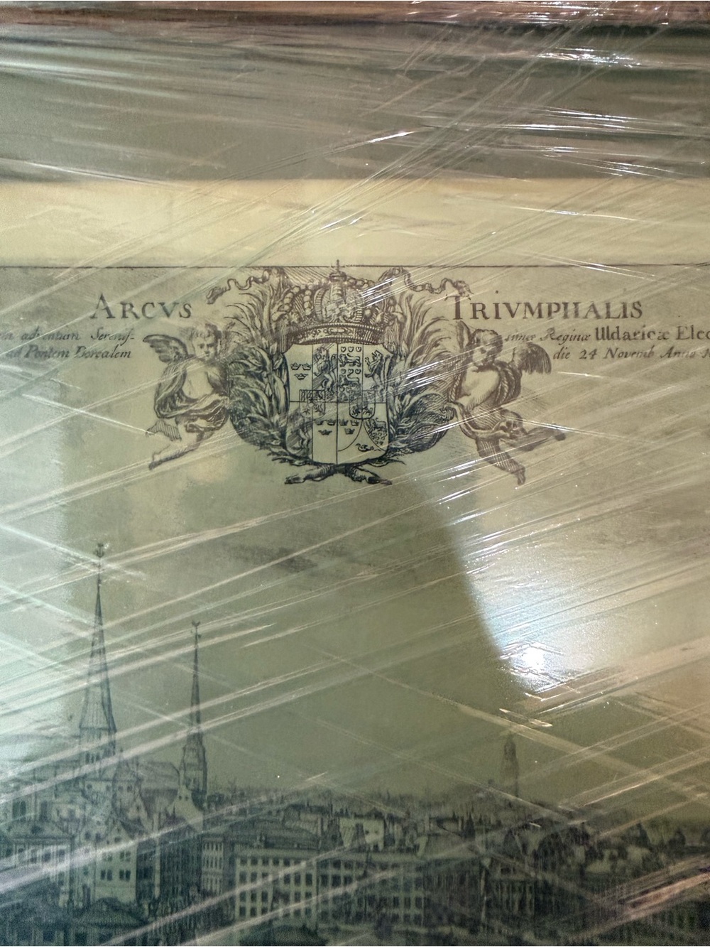 Antique-Style Green Illustrated Cityscape Wall Art